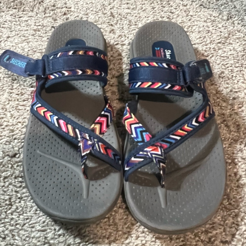 Skechers Gray Sandals with Multicolor Straps